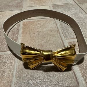 VTG Margarita Barrera RARE Gold Wrinkle Ribbon Buckle w/ White Leather Belt